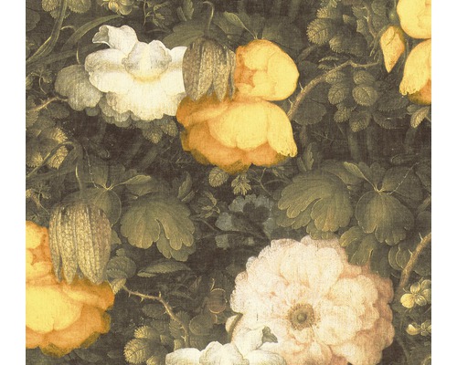 A.S. CRÉATION Vliesbehang 36921-1 Metropolitan Stories bloemen geel Detailopname van een bloemendecor met rozen en bladeren