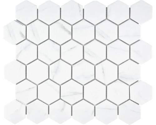 Mozaïektegel keramisch CIM HX5 CR hexagon carrara 32,5x28,1 cm