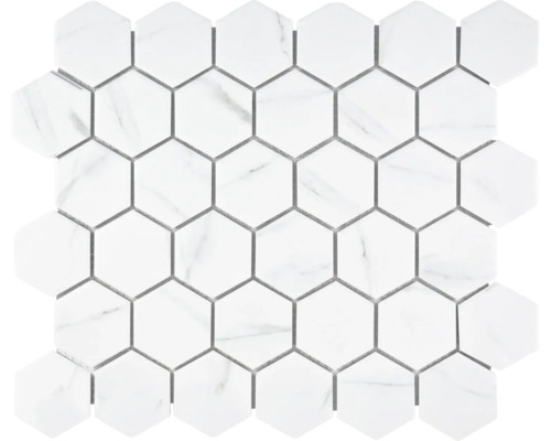 Mozaïektegel keramisch CIM HX5 CR hexagon carrara 32,5x28,1 cm Mozaïektegel met zeshoekige, gemarmerde elementen