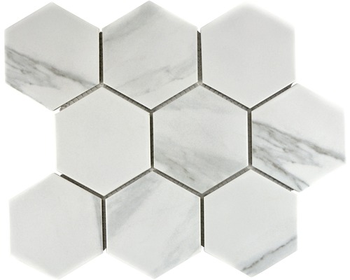 Mozaïektegel keramisch CIM HX9 CR hexagon carrara 25,6x29,55 cm