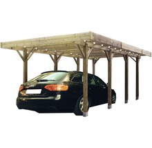 Houten carport met auto