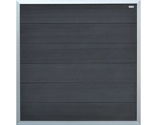 ELEPHANT Schutting Forte WPC FSC antraciet met aluminium kader 180x180 cm Garagedeur met horizontale paneelstructuur en metalen frame