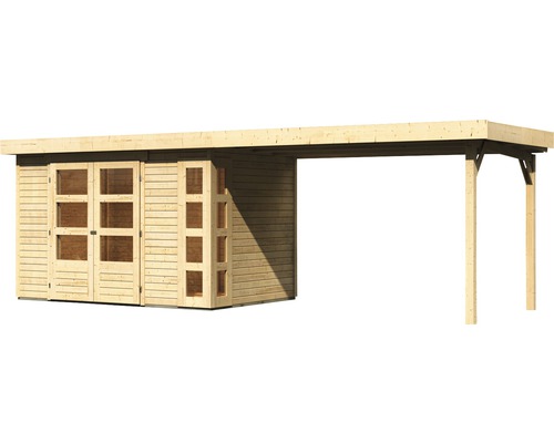 Houten tuinhuis met overkapping