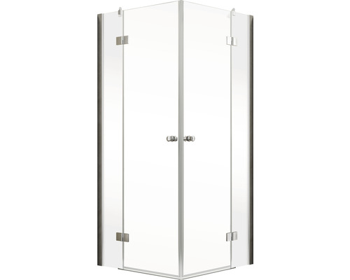 Hoekdouche met twee glazen draaideuren