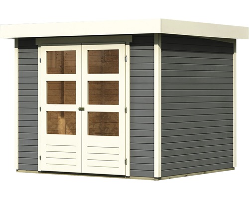 Houten tuinhuis met dubbele deur en ramen