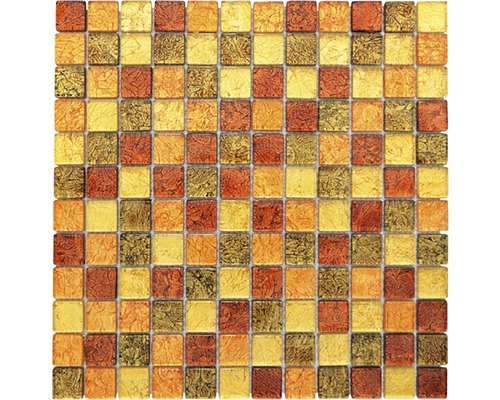 Mozaïektegel glas Crystal CM14AL14 goud/oranje 30x30 cm Mozaïektegel met vierkante, gestructureerde elementen