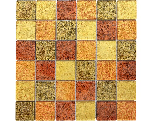 Mozaïektegel glas Crystal CM24AL24 goud/oranje 30x30 cm Mozaïektegel met vierkante stenen in verschillende tinten