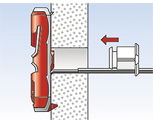 Illustratie van de bevestiging van een isolatieplaat met een isolatieplug.
