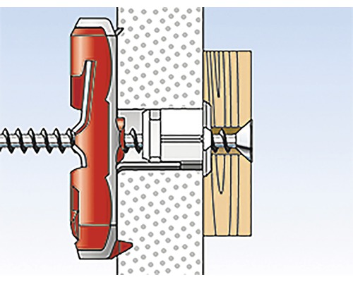 Bevestigingselement met schroef in muur en hout