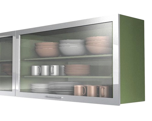 Wandkast met glazen deuren en servies