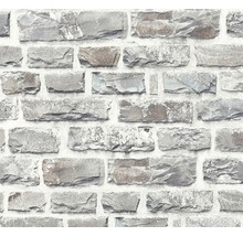 Behang met steenmotief in grijs en wit