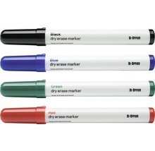 Set van vier whiteboard markers in zwart, blauw, groen en rood
