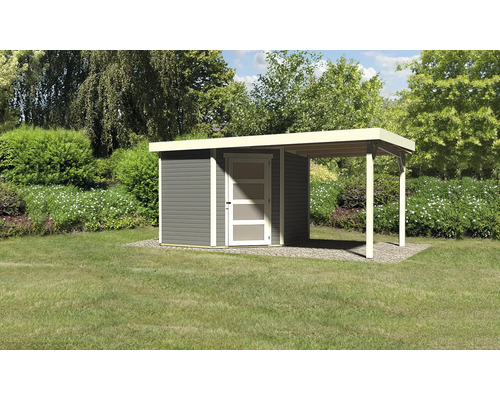 Tuinhuis met afdak op gazon