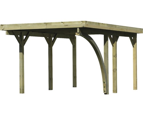Houten carport met plat dak en steunpilaren
