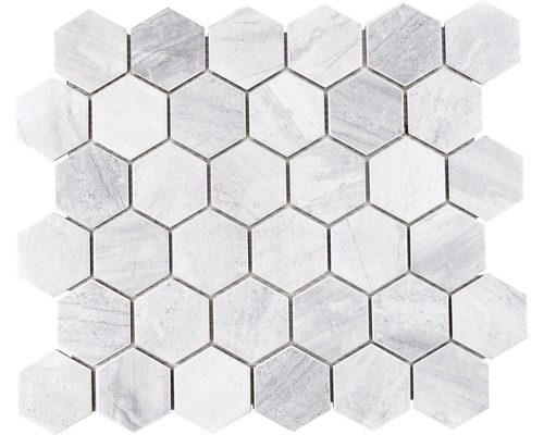Mozaïektegel keramisch CTR HX21GM hexagon grijs mat 32,5x28,1 cm Mozaïektegel met zeshoekige marmeren stenen