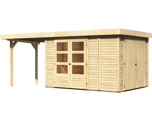 Houten tuinhuis met overkapping