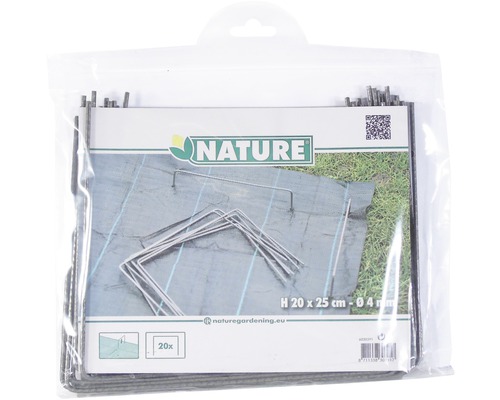 Nature grondpennen voor worteldoek, twintig stuks, hoogte 20 centimeter, breedte 25 centimeter, diameter 4 millimeter