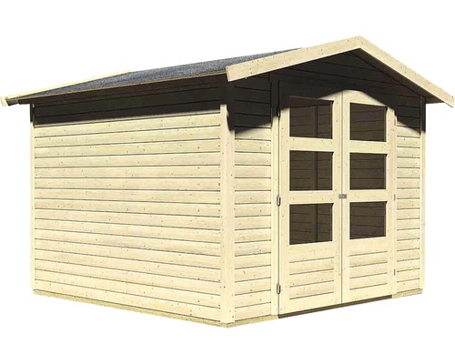 Houten tuinhuis met dubbele deur en dak