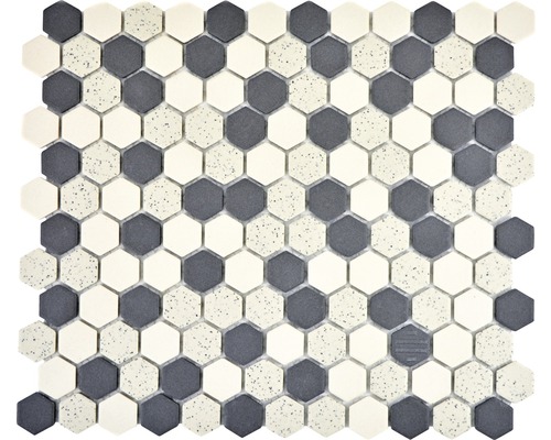 Mozaïektegel keramisch CU HX210S hexagon zwart/crème 30x26,0 cm antislip