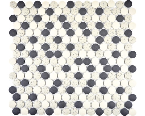 Mozaïektegel keramisch CU K210 zwart/crème 30,5x31,5 cm antislip Mozaïektegel met ronde stenen