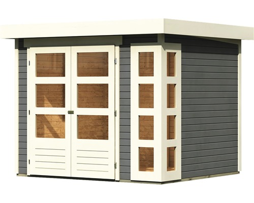 Houten tuinhuis met dubbele deur en ramen