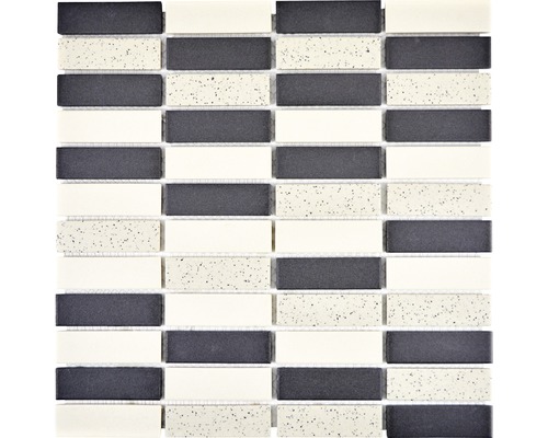 Mozaïektegel keramisch CU ST210 zwart/crème 30x30 cm antislip Mozaïektegel met rechthoekige stenen in verschillende tinten