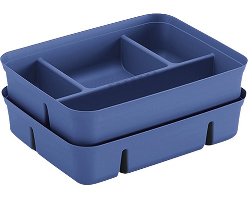 Twee blauwe ladebakken voor lade-indeling