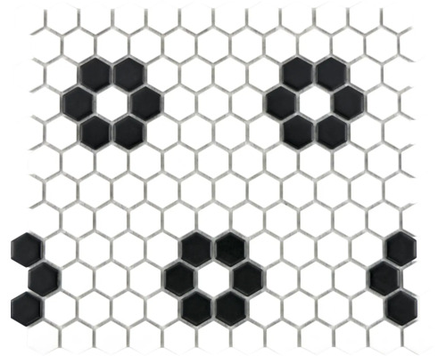 Mozaïektegel keramisch HX 030 hexagon mix wit/zwart mat 26x30 cm antislip