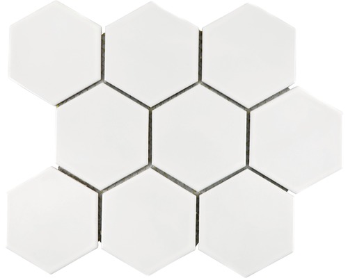 Mozaïektegel keramisch HX 100 hexagon uni wit glans 25,6x29,6 cm