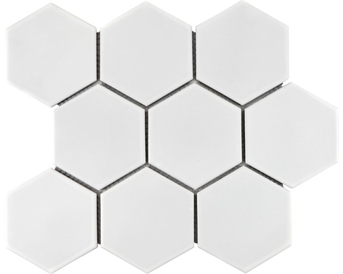 Mozaïektegel keramisch HX 105 hexagon uni wit mat 25,6x29,6 cm