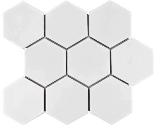 Mozaïektegel keramisch HX 105 hexagon uni wit mat 25,6x29,6 cm Zeshoekige witte mozaïektegels