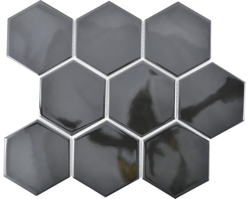 Mozaïektegel keramisch HX 110 hexagon uni zwart glans 25,6x29,6 cm