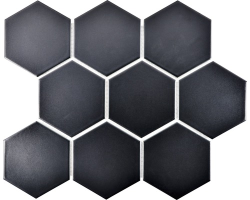 Mozaïektegel keramisch HX 115 hexagon uni zwart mat 25,6x29,6 cm Zeshoekige mozaïektegel