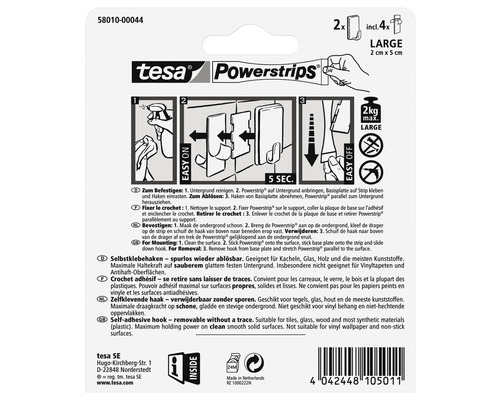 Tesa Powerstrips, verwijderbare zelfklevende haken, groot formaat