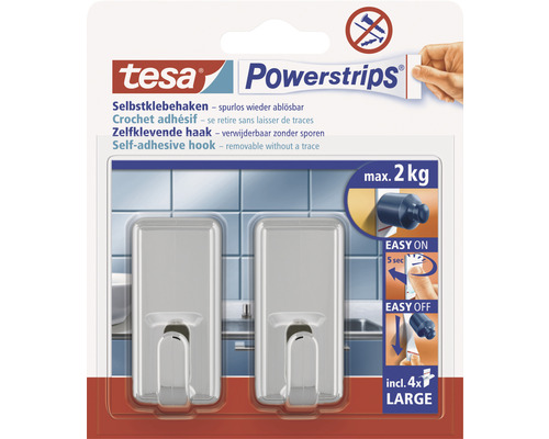 TESA Powerstrips zelfklevende haak large classic chroom 2 stuks