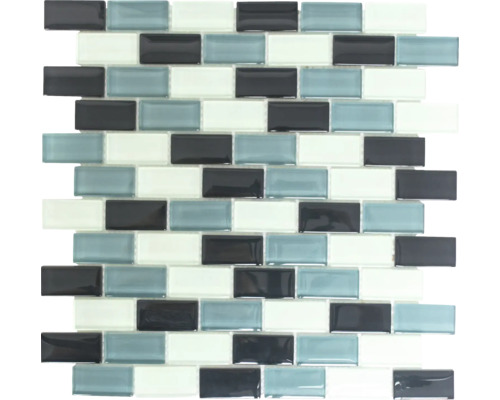 Mozaïektegel glas XCM B825 antraciet/grijs/wit mix 30,5x32,5 cm Mozaïekmat van glas met rechthoekige stenen