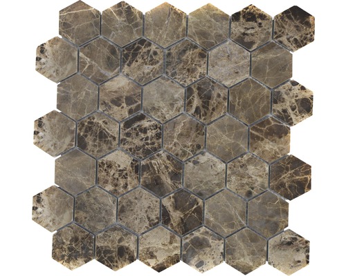 Mozaïektegel natuursteen HXN 2909 hexagon bruin 29,8x30,5 cm Mozaïektegels van marmer in zeshoekige vorm