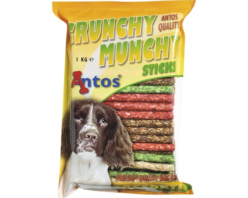 ANTOS Crunchy Munchy sticks 5" 10 mm assorti Verpakking Antos Crunchy Munchy Sticks hondensnacks met hond