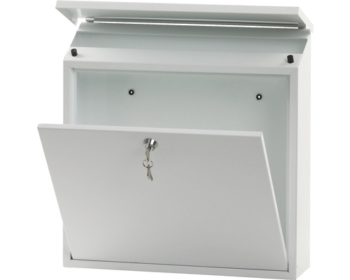 Geopende witte brievenbus met slot en sleutel