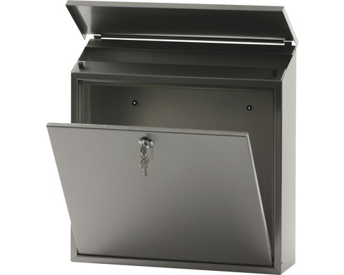 Geopende roestvrijstalen brievenbus met sleutel