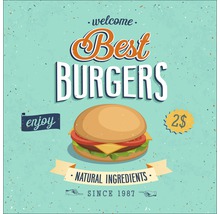 Illustratie van een hamburger met de tekst Welkom Beste Burgers sinds 1987