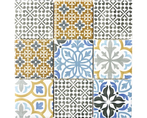 Mozaïektegel keramisch Porto classico mix mat 30x30 cm Negen decoratieve tegels met bloemmotieven