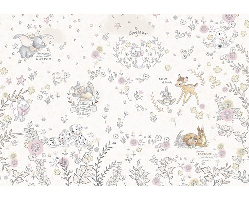 KOMAR Fotobehang papier 8-4023 Disney Edition 4 Best of Friends 368x254 cm Behang met Disney-motieven zoals Dumbo, Bambi, Marie en Dalmatiërs tussen bloemen en bladeren