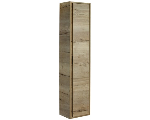 Hoge kast met houten design voor badkamer