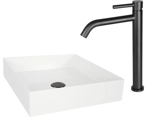 Opzetwastafel, vierkant, met kraan