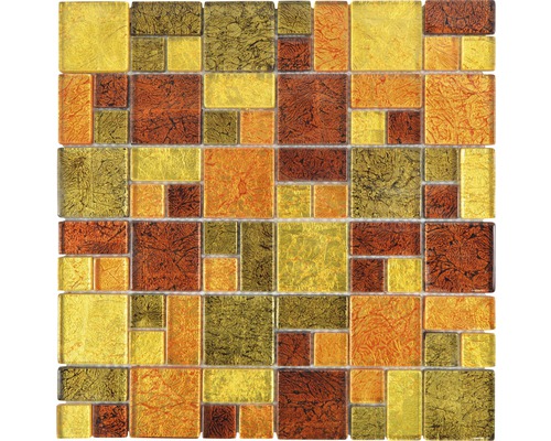 Mozaïektegel glas XCM 8AL49 goud/oranje mix 30x30 cm Mozaïektegel met rechthoekige en vierkante glazen steentjes