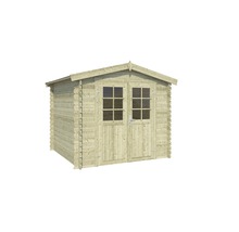 Houten tuinhuis met dubbele deur en ramen