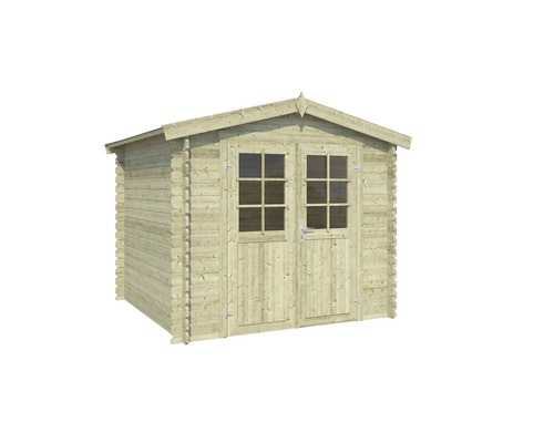 OUTDOOR LIFE Blokhut Ingo geïmpregneerd vurenhout olijfgroen 230x230 cm Houten tuinhuis met dubbele deur en ramen