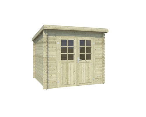 OUTDOOR LIFE Blokhut Indi geïmpregneerd vurenhout olijfgroen 230x175 cm Houten tuinhuis met dubbele deur en ramen