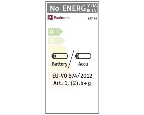 Paulmann energielabel met informatie over batterij en accu